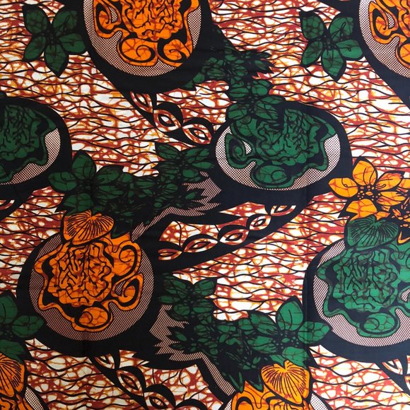 Ankara Print Fabric| 100% Wax Cotton Fabric|Orange - Picture 2 of 3